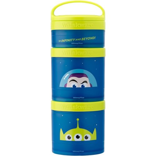 Whiskware Disney Pixar Stackable Polypropylene Snack Containers for Kids and Toddlers, 3 Stackable Snack Cups for School and Travel, Toy Story Buzz Lightyear