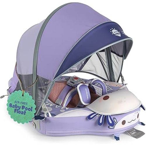 MAMBOBABYFLOAT Sunny Navigator Baby Pool Float with Canopy — Safe, Comfortable, Adjustable Axolotl Pool Float w/Sun Protection, Air-Free Foam Technology, 5-Way Buckle System
