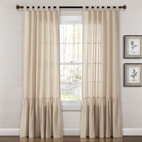 84"x40" Farmhouse Faux Linen Tab Top Window Curtain Panel Dark Beige - Lush Décor: Light Filtering, Cotton-Linen Blend