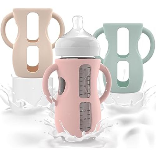 3PCS Philips Avent Glass Bottle Silicone Sleeves with Handles, Compatible with Philips Avent Glass Bottles 8 oz, Suitable for Avent Baby Bottles 8 oz, and Easy to Clean