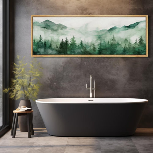 IDEA4WALL Woodland Forest Landscape Green Mountain Mist Forest Nature Landscape Framed On Canvas Print | Wayfair