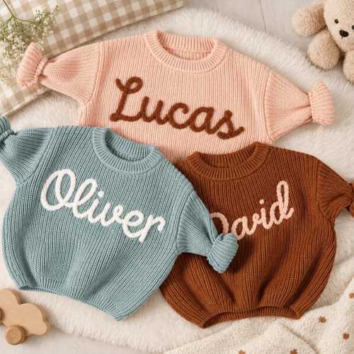 Custom Name Embroidered Baby Sweater, Personalized Knit Jumper, Toddler Pullover, Baby Clothing, Baby Shower Gift, Birthday Gift