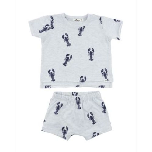 Unisex Lobsters Print Raw Edge Slub Short Set - Baby, Little Kid