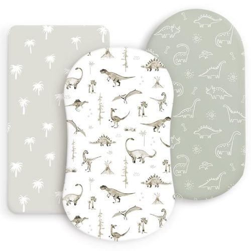 Stretchy Ultra Soft Fitted Bassinet Sheet 2 Pack, Universal Fit for Bassinets Baby Cradle Moses Basket Oval Rectangle Mattress Safe and Snug, Jersey Bassinet Sheets for Girls, Sage