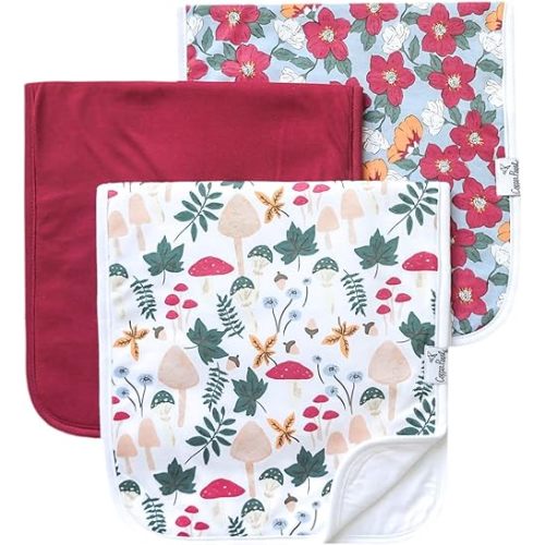 Copper Pearl Premium Baby Burp Cloths - 3-Pack Large Cotton Burp Cloths, Extra Soft Spit Up Rags with 3 Absorbent Layers, Perfect for Baby Girl Gifts (21" x 10" Size, Ivy Set)