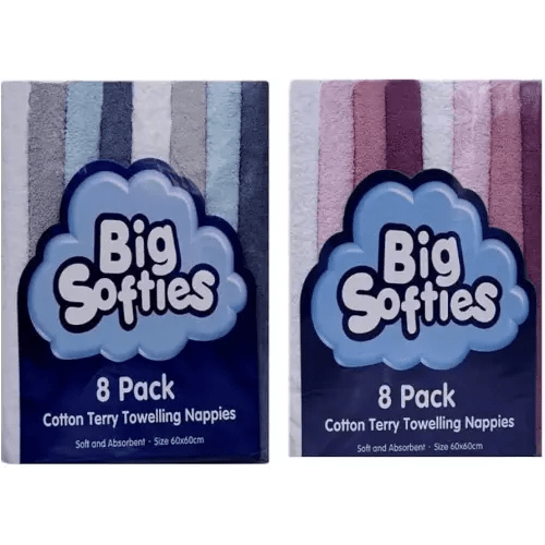Big Softies Coloured Towelling Nappies, Multicolour, 8 Count