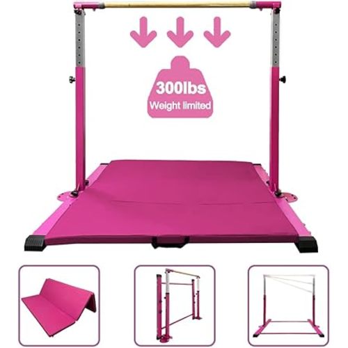 Gymnastics Kip Bar for Home Indoor Training,Horizontal Bar for Kids Girls Junior,Adjustable Arms from 3' - 5' Gym Equipment,1-4 Levels,300lbs Weight Capacity