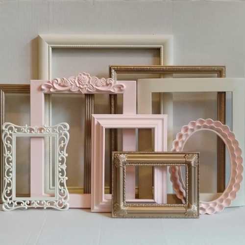 Picture Frame Set - Vintage Wall Decor - Ornate - Blush And Gold - Baby Girl Nursery - Shabby - Distressed - Gallery Wall Frames - Wedding