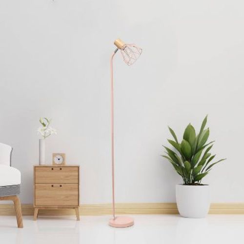 Simple Designs 55.91" Industrial Farmhouse Fusion Adjustable Cage Wire Accent Floor Lamp Light Pink