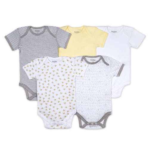 Burt's Bee Baby 100% Organic Cotton Unisex Short Sleeve Variety Bodysuits, 5-pack