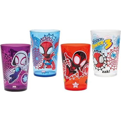 Zak Designs Marvel Spider-Man Nesting Tumbler Set for At Home, 14.5oz Non-BPA Plastic Cups, 4-Pack (Spidey and His Amazing Friends)