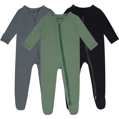 Baby Boy Footed Pajamas with Mittens,Rayon Made from Bamboo Sleepers, 2 Way Zipper Long Sleeve Pjs
