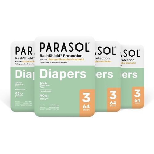 Parasol Clear+Dry Disposable Diapers, RashShield Protection and Leak-Control Fit, Hypoallergenic Diapers, Size 3 (16-28 lbs), 256 Count