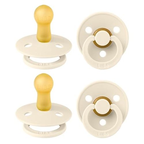 BIBS Color Pacifiers 4-Pack | BPA Free Soother Pacifier | Round Nipple | Natural Rubber Latex | Made in Europe | Size 0-6 Months | Iron Mix