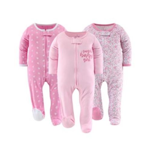 Baby Girls Floral Love Footed Sleepers for Girls, 3 Pack