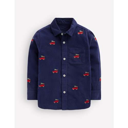 Embroidered Corduroy Shirt-College Navy