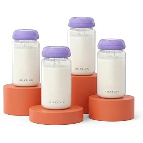 Breast Milk Storage Bottles, 4 Pack 10oz Wide Neck BPA-Free Plastic Bottles for Pumping, Compatible with Spectra S1/S2/9 Plus/SG & Motif Luna, Leak-Proof Lids for Storage, Feeding & Travel,Purple