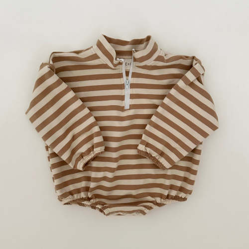 Winnie + Crew Dawson Romper in Beige Stripes 612 Months
