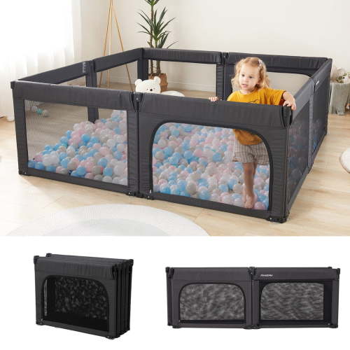 Doradotey Baby Playpen Foldable and Adjustable, Large Play Yard for Toddlers, 71x79in Black