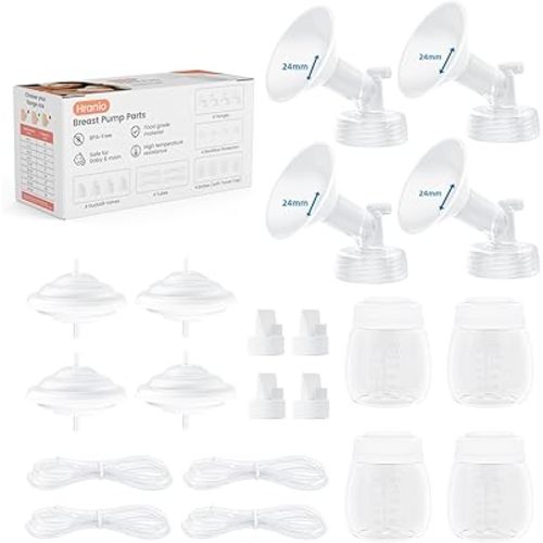 Hranio Breast Pump Accessories Compatible with Spectra Replacement Pump Parts 24mm Flange, Spectra Pump Parts S1 S2 Replacements Full Set 4 Set (Full SET-24MM)