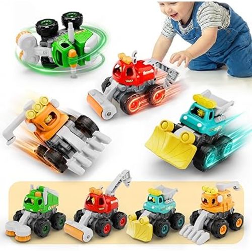 iPlay, iLearn Stunt Construction Trucks for Toddlers 1-3, Baby Friction Car