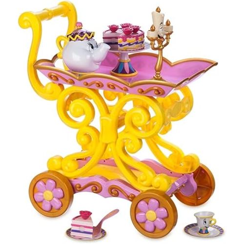 Disney Store Official Beauty and the Beast Tea Cart Set – Includes Lumiere, Mrs. Potts, Chip, Cake with Plate & Server – Disney Princess Toys, with Singing Lumiere & Bubbling Tea Effect