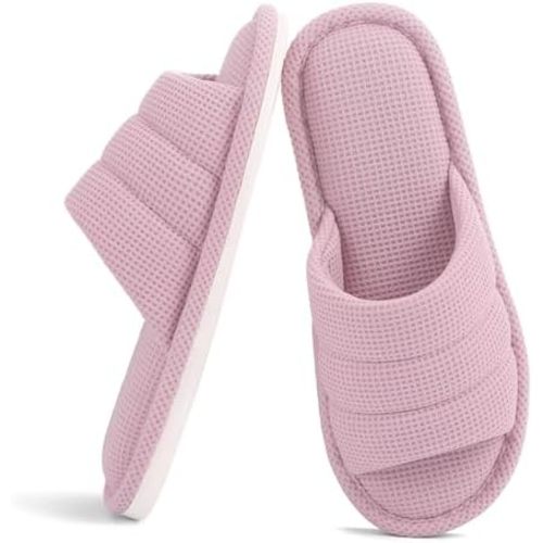 Shevalues Summer House Slippers for Women Men Breathable Waffle Indoor Slippers Slip-on Open Toe Home Shoes