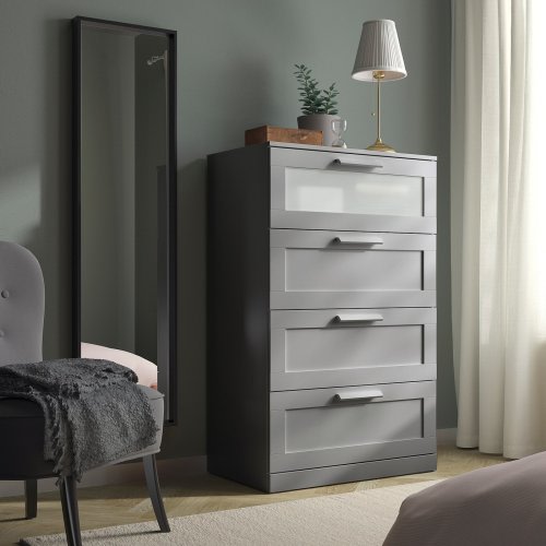 BRIMNES 4-drawer dresser - gray/frosted glass 30 3/4x18 1/8x48 7/8 "