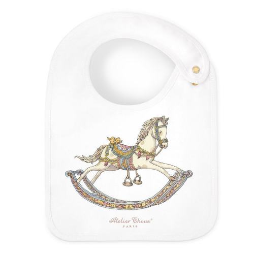 Atelier Choux Paris Organic Cotton Rocking Horse Reversible Satin Bib