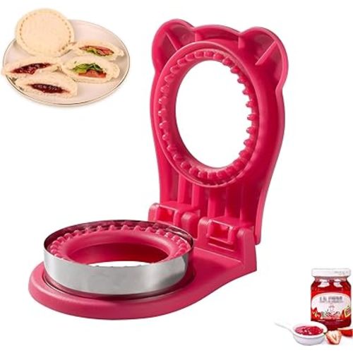 Uncrustable Sandwich Maker,Sandwiches Pocket Circle Shape 3.7Inch Sandwich Cutter and Sealer,Sandwich Cutter for Kids Breakfast and lunchboxes (Rose Red)
