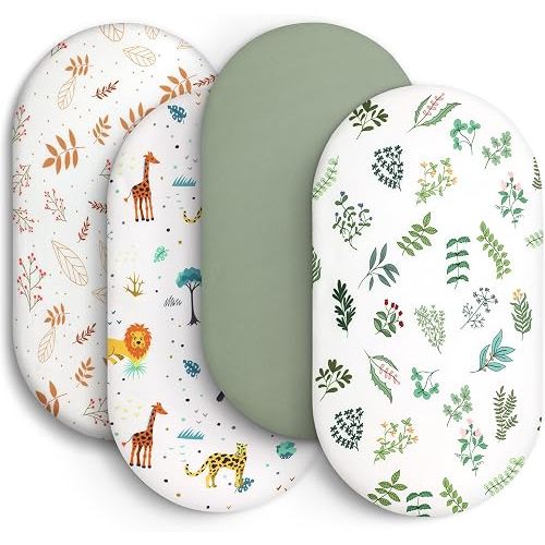 Baby Bassinet Sheets for Baby Boy Girls,4-Pack Fitted Bassinet Sheets Set Compatible with Halo Bassinest Swivel Sleeper,Baby Delight,Angelbliss,32"X16" (African Forests)