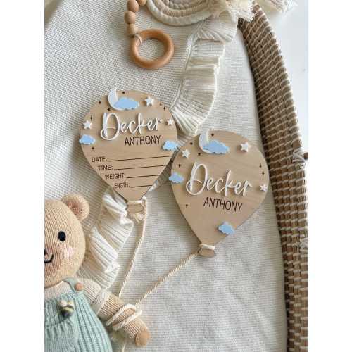 Air Balloon Baby Name Sign | Birth Announcement | Hospital Birth Announcement Sign | Moon and Name sign| Baby Boy Birth signs