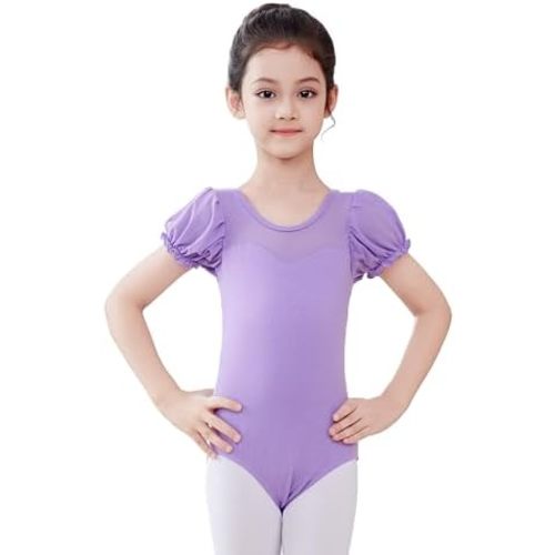 Daydance Girls Ballet Leotard, Puff Sleeve Girls Mesh Dance Leotard for Ballet, Gymnastics