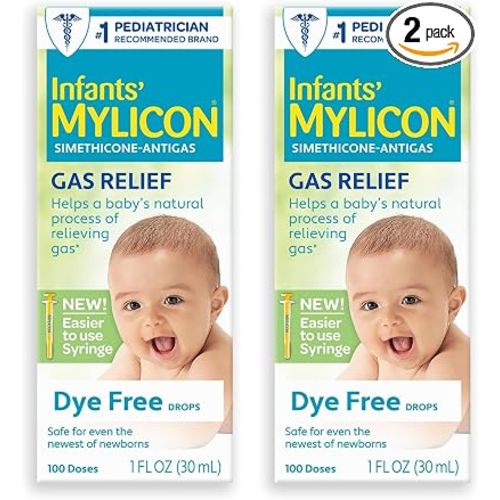 MYLICON Infant & Baby Gas Relief Drops, Dye-Free, 1 Oz (2 Pack) New Syringe