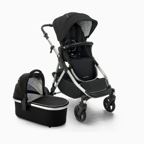Mockingbird Single-to-Double Stroller 2.0 and Bassinet Bundle - Black/Watercolor Canopy With Black Leather