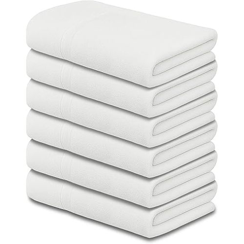 CH White Bath Towels Bulk Pack of 6 (22x44 Inches) – 100% Cotton Lightweight & Absorbent Towels for Airbnb, Hotels, Motels & Commercial Use
