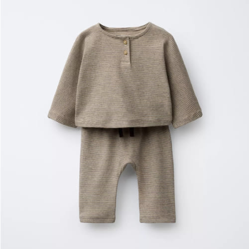 STRIPED T-SHIRT AND PANTS SET - taupe brown | ZARA United States