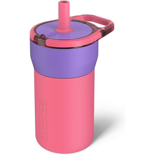 BrüMate Leap 12oz 100% Leakproof Kids Tumbler with Handle and Silicone Soft Straw | Drop Resistant Silicone Sleeve | For Kids 4+ | Insulated Stainless Steel | Cup Holder Friendly | 12oz (Aurora)