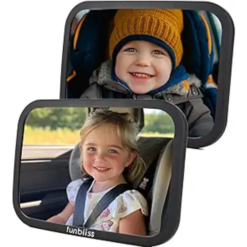 Funbliss Rear Facing Car Seat Mirrors - Shake-proof & Shatterproof Baby Car Mirror for Backseat - Clear Wide View, Easy Install, 2 Pack for Multiple Kids