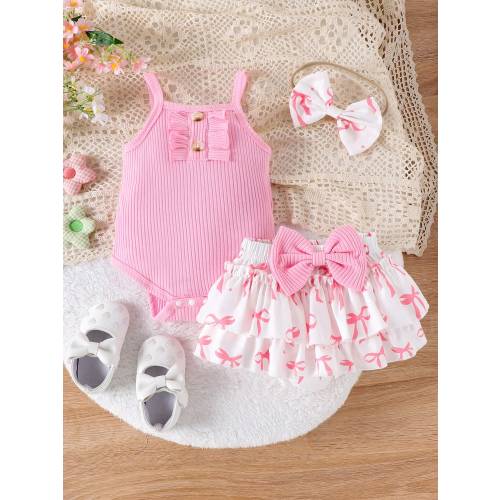 2pcs Baby Girl Cute Romper With Shorts And Headband Thin Set For Summer