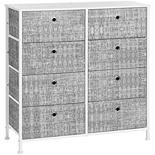 SONGMICS 4-Tier Storage Dresser with 8 Easy Pull Fabric Drawers and Wooden Tabletop for Closets, Nursery, Dorm Room, Mottled Gray and White ULTS024W01 - Mottled Gray, White