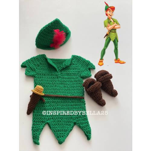 Peter Pan Inspired Costume/ Peter Pan Crochet Outfit/Disney Inspired Photo Prop Newborn to 12 Months/MADE TO ORDER