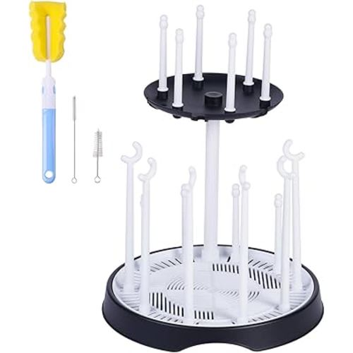 Baby Bottle Drying Rack,Double-Layer Bottle Drying Rack,Hold Up to 16 Baby Bottles,Suitable for Indoor,Kitchen,Living Room(Black and White)