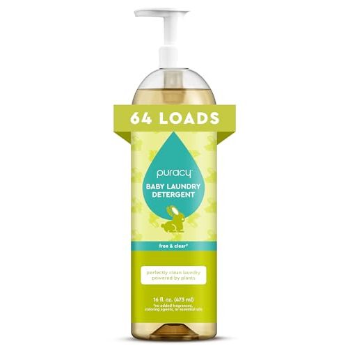 Puracy Liquid Baby Laundry Detergent - 1,4 Dioxane Free, Natural, Scent-Free Gentle Laundry Detergent Liquid Concentrate Laundry Pouch with Stain Fighting Enzymes (Baby- Free & Clear, 16oz)