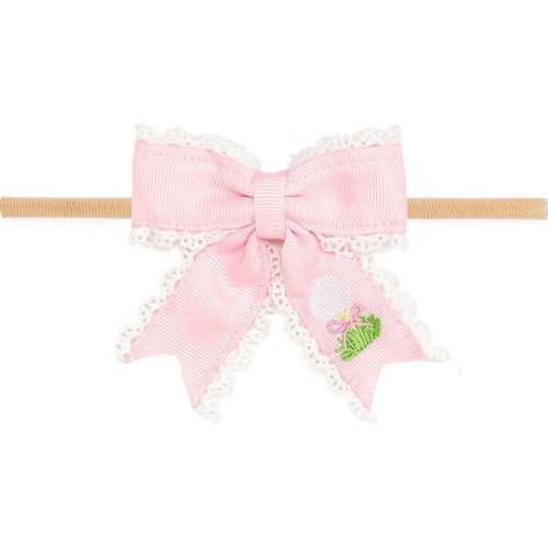 Golf Tee Embroidered Lace Bow Baby Headband, Pink - Sweet Wink | Maisonette