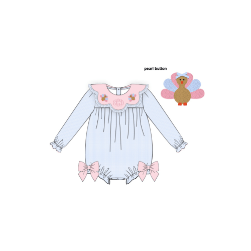 Pre-Order French Knot Turkey Blue Gingham Bow Bubble