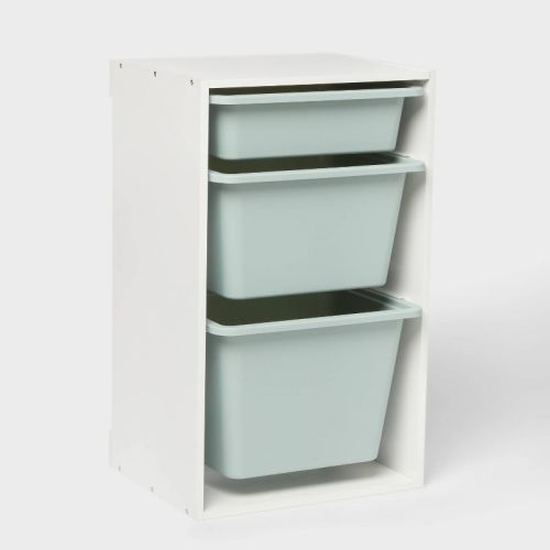 Multi-Bin Kids' Storage Smoke Green - Pillowfort™: Toy Storage Rack, 3 Shelves, 30% Recycled Plastic