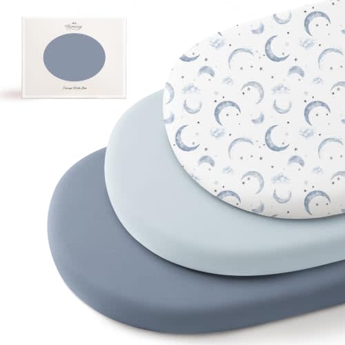 Konssy 3 Pack Stretchy Bassinet Sheets for Baby Girls and Boys, 32"x16" | Silky-Soft & Breathable, Bassinet Mattress Sheet, Compatible with Halo Bassinest Swivel Sleeper, Graco, Snoo (Blue Moon)