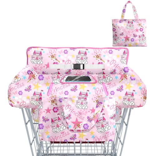 Shopping Cart Cover for Baby 2-in-1 High Chair Cover with Safety Harness | Multifunctional Dark Pink Castle Pattern Cart Covers for Babies Soft Padded Grocery Cart Cover for Baby Boy Girl