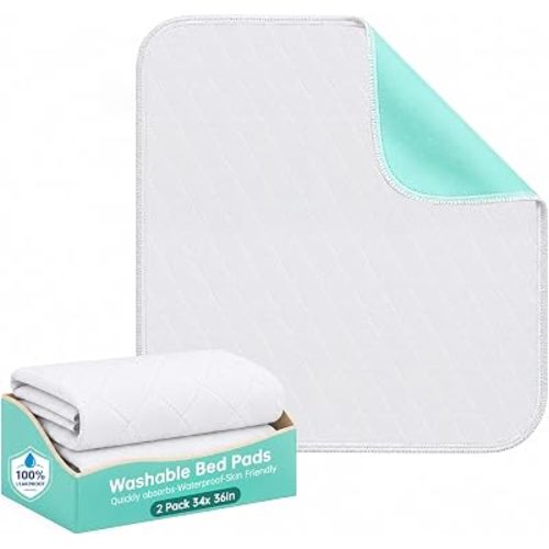 CoolShields Reusable Waterproof Bed Pads Washable Underpads 34 x 36(2 Pack)